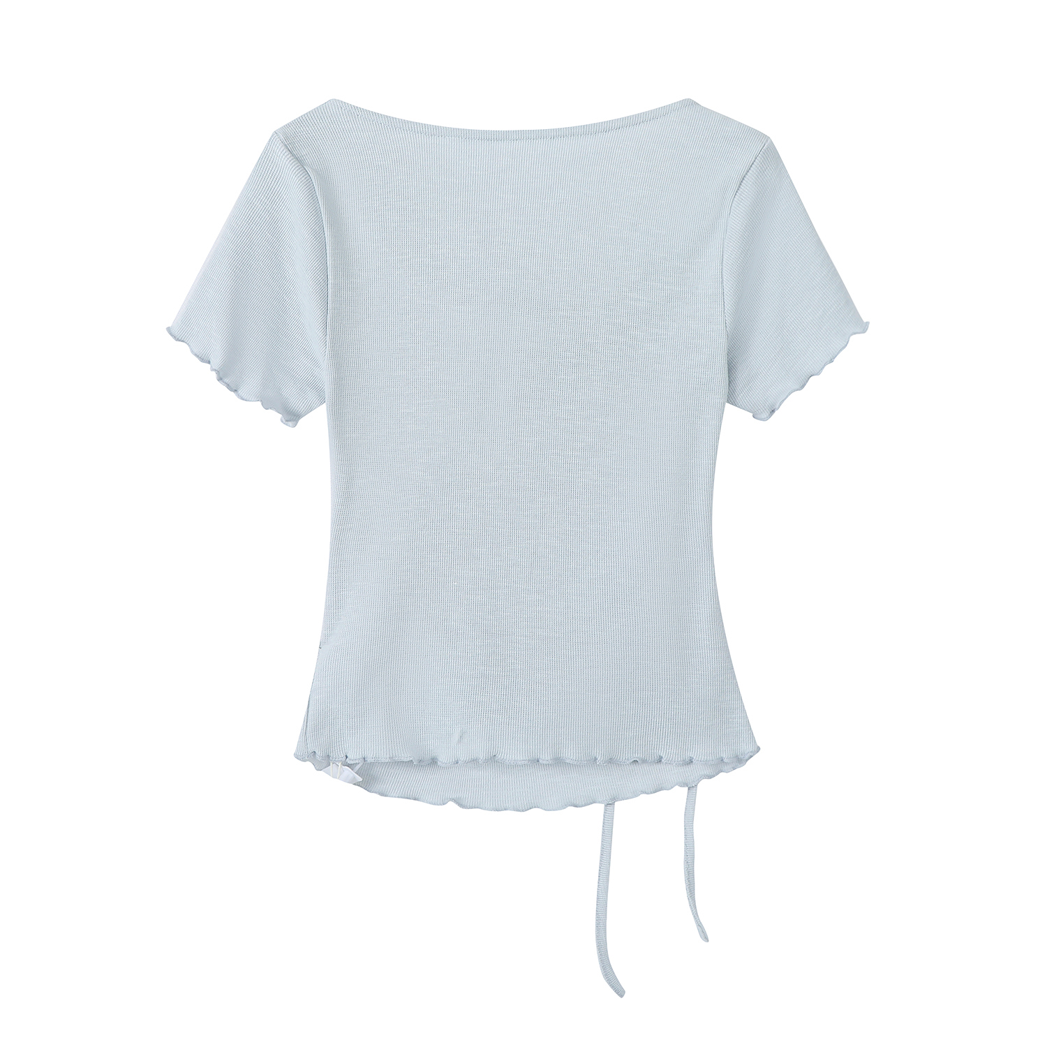 Blue 3D Bow Ruffled Collar Short-Sleeve T-Shirt for Women – Summer Lace Edge Knitted Top, Cute 90s Inspired Fashion Blue 3D Bow Ruffled Collar Short-Sleeve T-Shirt for Women – Summer Lace Edge Knitted Top, Cute 90s Inspired Fashion