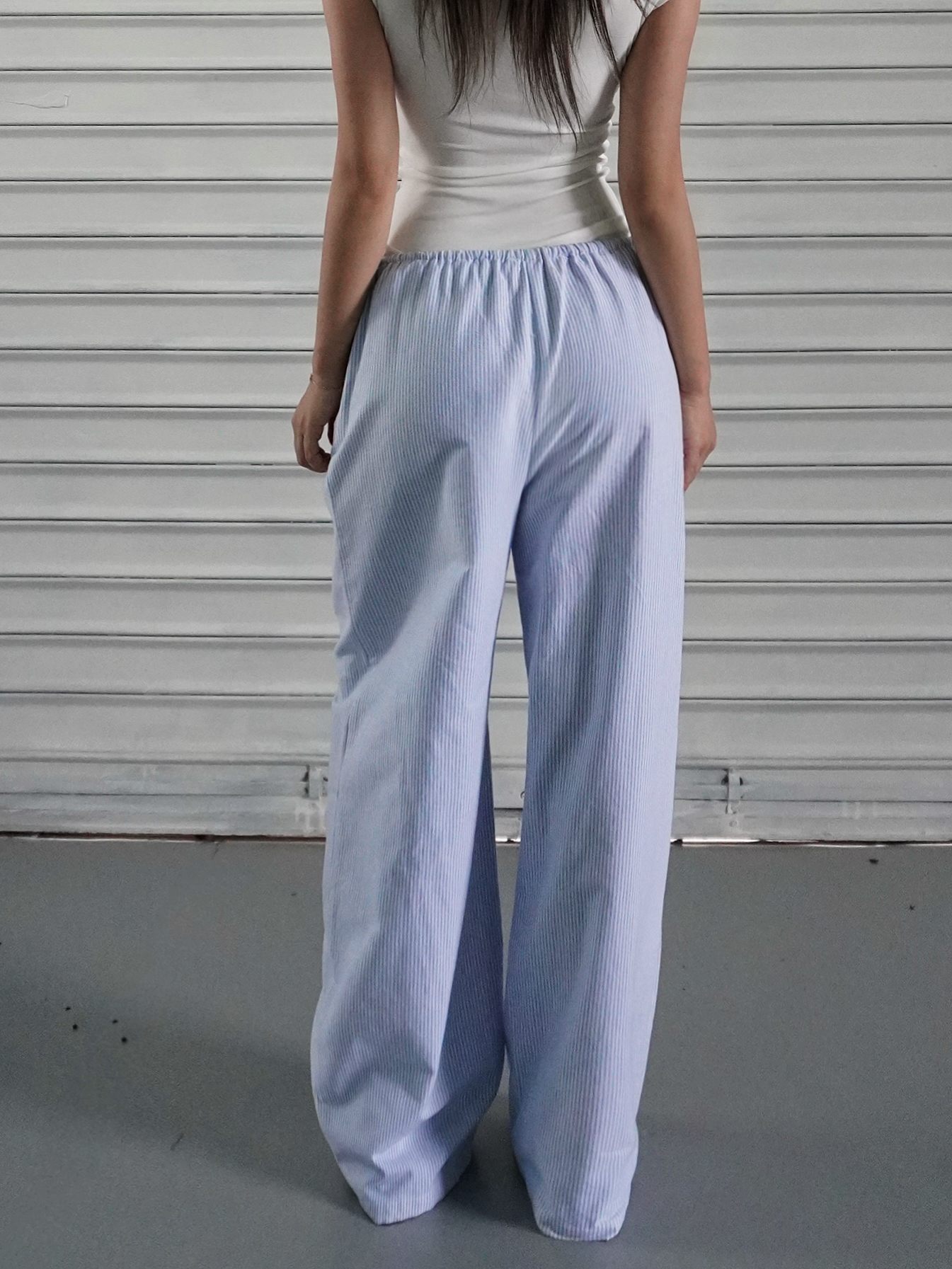 Blue and White Striped Wide-Leg Casual Drawstring Long Pants for Effortless Y2K Style Blue and White Striped Wide-Leg Casual Drawstring Long Pants for Effortless Y2K Style