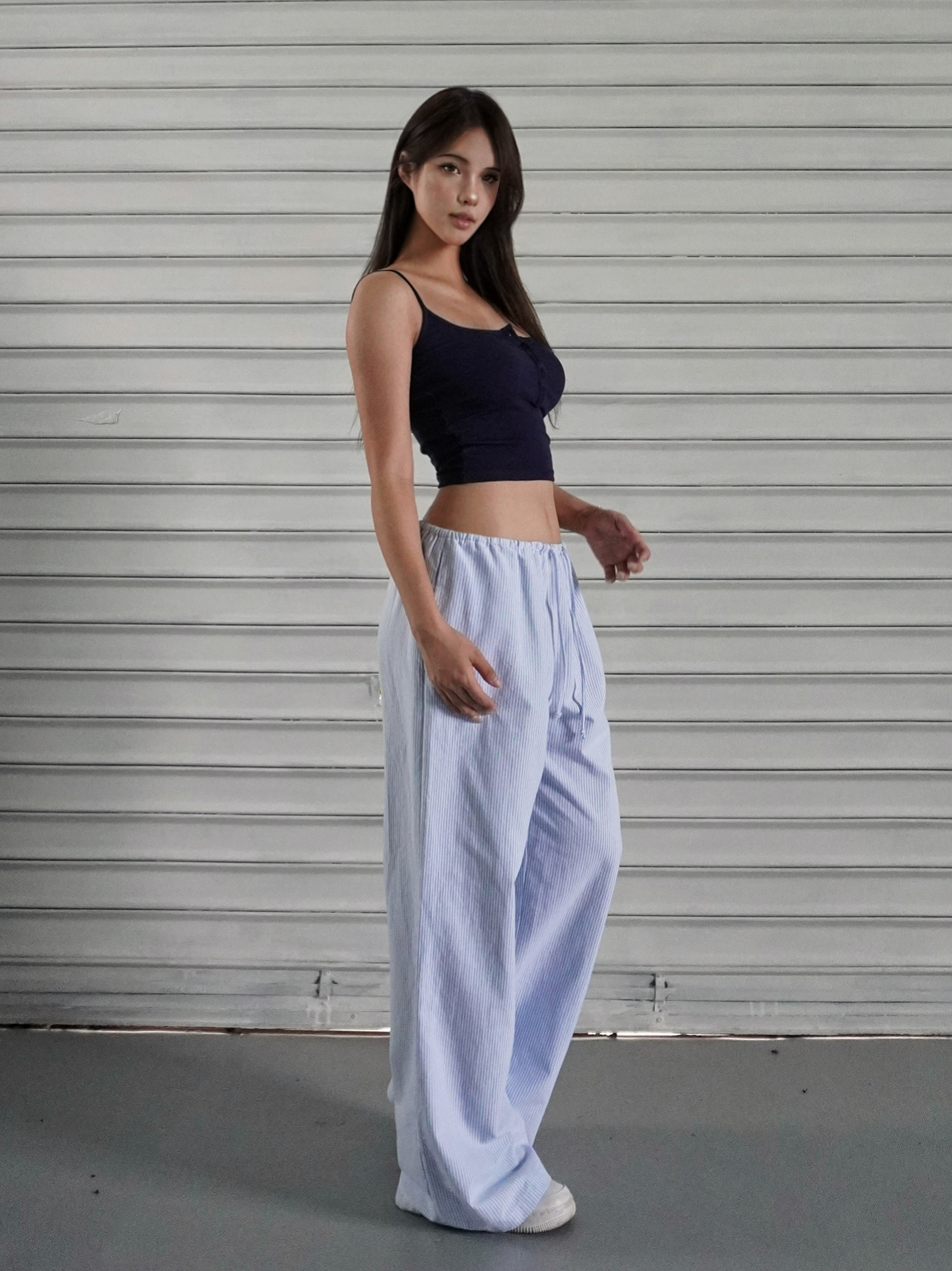 Blue and White Striped Wide-Leg Casual Drawstring Long Pants for Effortless Y2K Style Blue and White Striped Wide-Leg Casual Drawstring Long Pants for Effortless Y2K Style