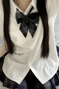 Blue Embroidered JK Uniform Short Sleeve Shirt for Women - Loose College Style Summer Top with Camellia Design