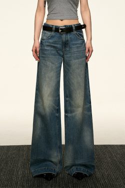 Blue Flared Denim Pants for Women - Summer High Street Straight-Leg Design, Loose Slimming Wide-Leg Style, Y2K Fashion Trend