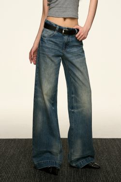 Blue Flared Denim Pants for Women - Summer High Street Straight-Leg Design, Loose Slimming Wide-Leg Style, Y2K Fashion Trend
