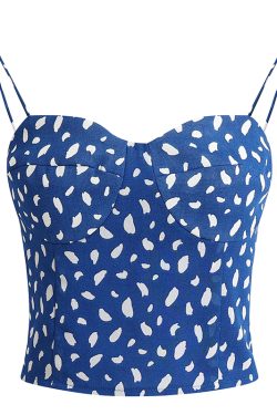 Blue Floral Camisole for Women - Slim Fit Versatile Style, 2025 Summer Trend, Perfect for Y2K and 90s Inspired Looks