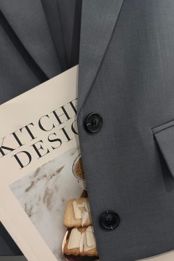Blue-Gray Short Suit Jacket for Women - Trendy Spring Autumn Style for Petite Office Commuting - High-End Fashion 2025