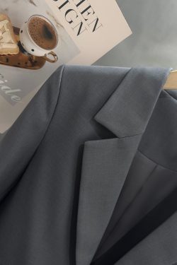 Blue-Gray Short Suit Jacket for Women - Trendy Spring Autumn Style for Petite Office Commuting - High-End Fashion 2025
