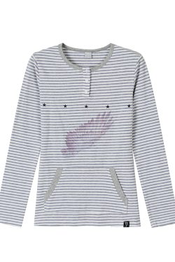 Blue-Grey Striped Long Sleeve T-Shirt with Small Wings Print - Slim Fit Round Neck Women's Tee for Spring 90s Y2K Style