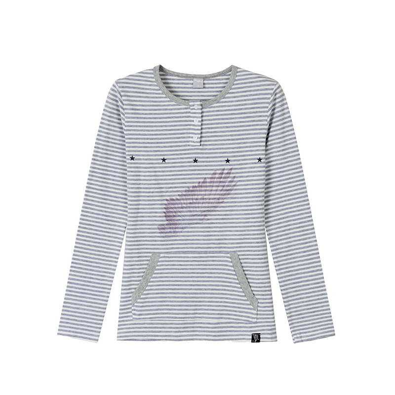 Blue-Grey Striped Long Sleeve T-Shirt with Small Wings Print - Slim Fit Round Neck Women's Tee for Spring 90s Y2K Style Blue-Grey Striped Long Sleeve T-Shirt with Small Wings Print - Slim Fit Round Neck Women's Tee for Spring 90s Y2K Style