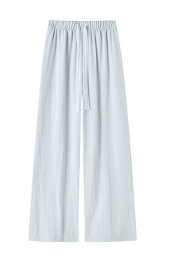Blue Lace Drawstring High-Waisted Wide-Leg Ice Silk Cotton Linen Pants for Women - Summer Casual Floor-Length Trousers