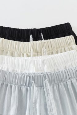 Blue Lace Drawstring High-Waisted Wide-Leg Ice Silk Cotton Linen Pants for Women - Summer Casual Floor-Length Trousers