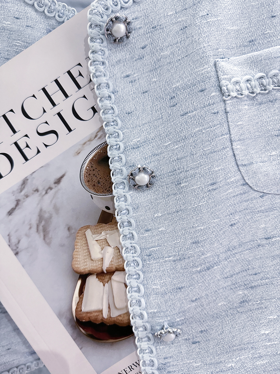 Blue Lightweight Chanel-Style Blazer for Women - Stylish Summer Top from 2025 Collection, Gentle and Youthful Design Blue Lightweight Chanel-Style Blazer for Women - Stylish Summer Top from 2025 Collection, Gentle and Youthful Design