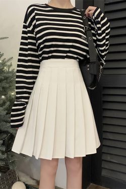 Blue Pleated Mid-Length A-Line Skirt for Spring and Summer, High-Waisted, Hip-Covering, Slimming JK Style Umbrella Skirt