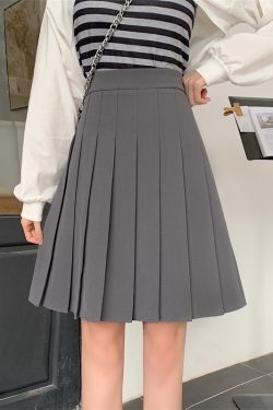 Blue Pleated Mid-Length A-Line Skirt for Spring and Summer, High-Waisted, Hip-Covering, Slimming JK Style Umbrella Skirt