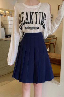 Blue Pleated Mid-Length A-Line Skirt for Spring and Summer, High-Waisted, Hip-Covering, Slimming JK Style Umbrella Skirt