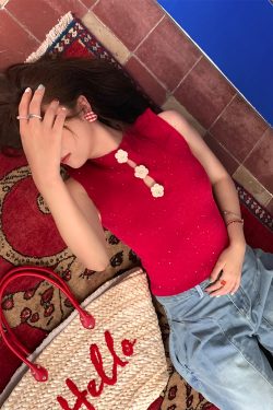 Blue Retro Ice Silk Camisole for Women - Summer Slim Fit Hollow Out Top with Starry River Silver Light Design