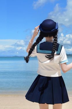 Blue Sailor Suit Women's College Style Waist-Defined Shirt - Japanese JK Uniform with Machida Pudding Bear Design for Summer