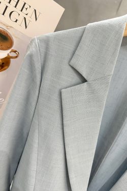 Blue Textured Blazer for Women - Minimalist Summer Style, Short Version, Trendy 2025 Fashion