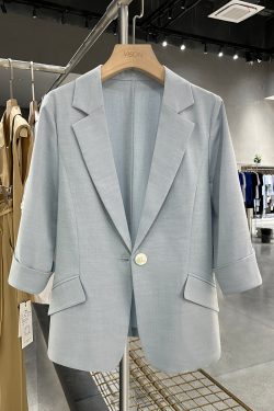 Blue Textured Blazer for Women - Minimalist Summer Style, Short Version, Trendy 2025 Fashion