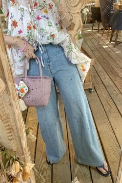 Blue Tide Vintage Retro Washed High-Waisted Jeans for Women - Summer Loose Wide-Leg Long Pants, Y2K Style, 90s Inspired Fashion