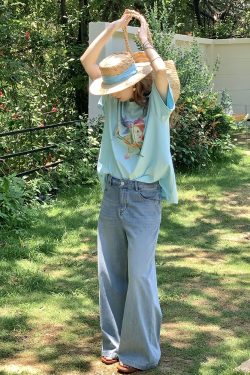 Blue Tide Vintage Retro Washed High-Waisted Jeans for Women - Summer Loose Wide-Leg Long Pants, Y2K Style, 90s Inspired Fashion