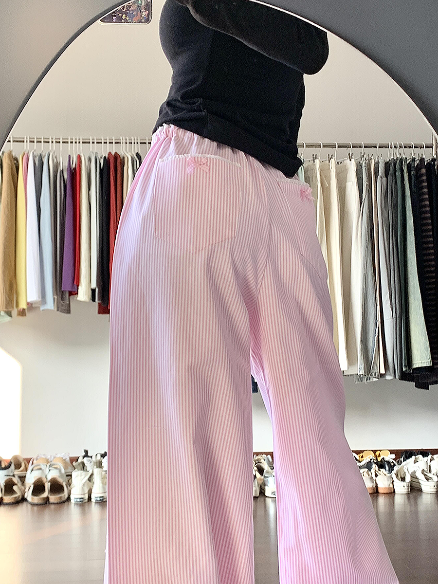 Blue Vertical Striped Wide-Leg Casual Pants for Women - Summer 2025 Loose Fit Draping Effect Walking Sports Pants Blue Vertical Striped Wide-Leg Casual Pants for Women - Summer 2025 Loose Fit Draping Effect Walking Sports Pants