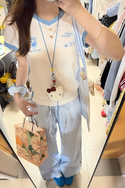 Blue Vertical Striped Wide-Leg Casual Pants for Women - Summer 2025 Loose Fit Draping Effect Walking Sports Pants