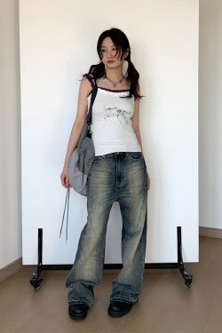 Blue Vintage Bow Print Slim Fit Casual Lace Knitted Tank Top for Spring Summer - Stylish 90s Inspired Fashion Essential