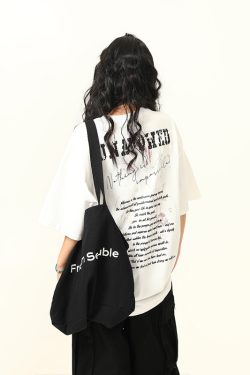 Blurred Letter Short-Sleeve T-Shirt for Men and Women - American Street Style Summer Couple Top