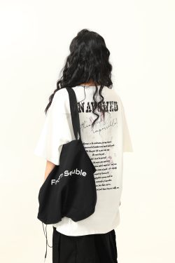 Blurred Letter Short-Sleeve T-Shirt for Men and Women - American Street Style Summer Couple Top