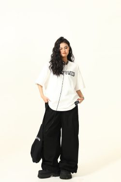 Blurred Letter Short-Sleeve T-Shirt for Men and Women - American Street Style Summer Couple Top