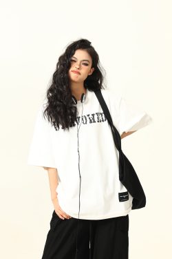 Blurred Letter Short-Sleeve T-Shirt for Men and Women - American Street Style Summer Couple Top