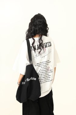 Blurred Letter Short-Sleeve T-Shirt for Men and Women - American Street Style Summer Couple Top