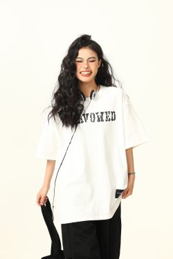 Blurred Letter Short-Sleeve T-Shirt for Men and Women - American Street Style Summer Couple Top