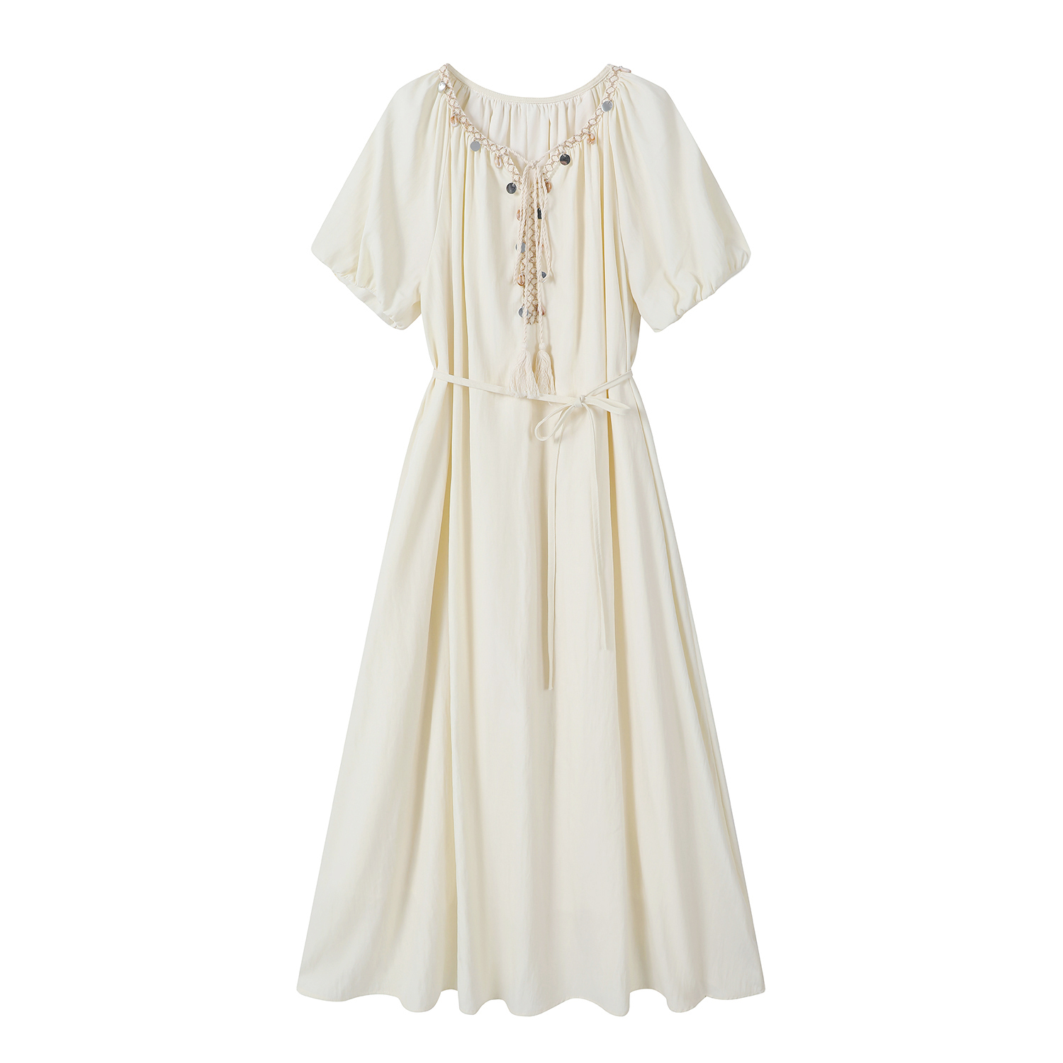 Bohemian A-Line Dress for Women - Summer Puff Sleeve, Waist-Cinched, French-Style, Korean Version, Age-Reducing White Dress Bohemian A-Line Dress for Women - Summer Puff Sleeve, Waist-Cinched, French-Style, Korean Version, Age-Reducing White Dress