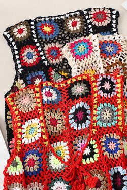 Bohemian Crochet Lace-Up Vest - Colorful Retro Ethnic Style Cardigan for Vacation - Handmade Fashion Top