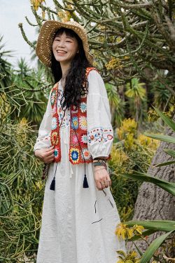 Bohemian Crochet Lace-Up Vest - Colorful Retro Ethnic Style Cardigan for Vacation - Handmade Fashion Top