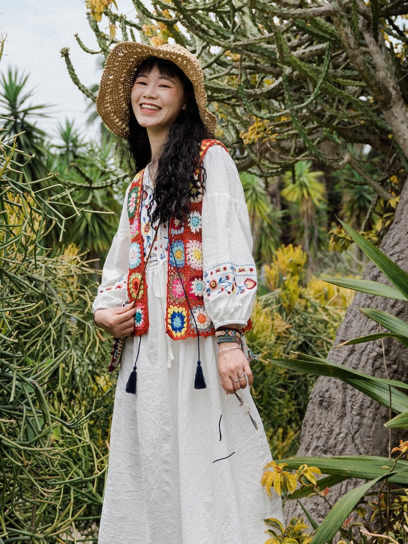 Bohemian Crochet Lace-Up Vest - Colorful Retro Ethnic Style Cardigan for Vacation - Handmade Fashion Top Bohemian Crochet Lace-Up Vest - Colorful Retro Ethnic Style Cardigan for Vacation - Handmade Fashion Top