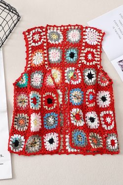 Bohemian Crochet Lace-Up Vest - Colorful Retro Ethnic Style Cardigan for Vacation - Handmade Fashion Top