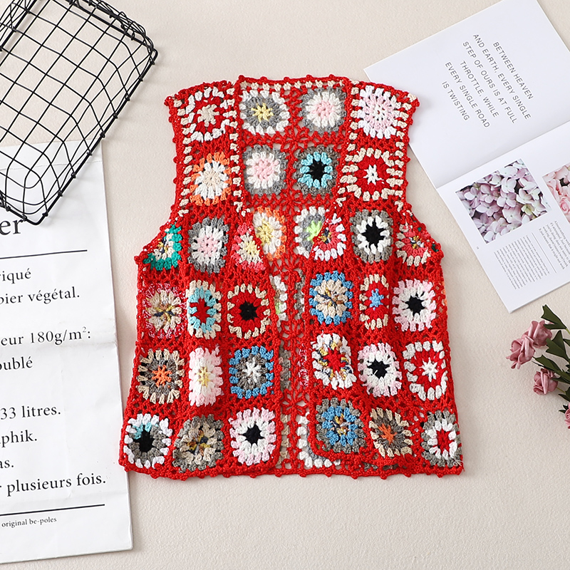 Bohemian Crochet Lace-Up Vest - Colorful Retro Ethnic Style Cardigan for Vacation - Handmade Fashion Top Bohemian Crochet Lace-Up Vest - Colorful Retro Ethnic Style Cardigan for Vacation - Handmade Fashion Top