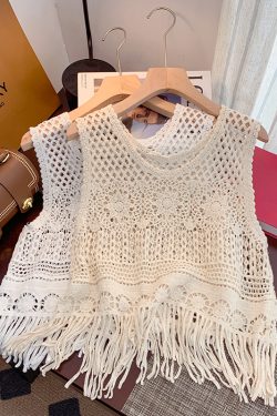 Bohemian Ethnic Knitted Hollow-Out Camisole for Women - Summer Sleeveless Jazz Top for Layering and Casual Outings