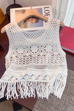 Bohemian Ethnic Knitted Hollow-Out Camisole for Women - Summer Sleeveless Jazz Top for Layering and Casual Outings