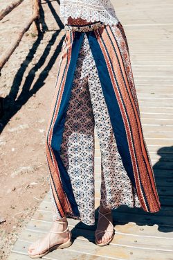 Bohemian High-Waisted Wide-Leg Beach Pants - Chiffon Printed Ethnic Style for Seaside Travel, Thailand Vibes