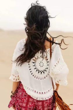 Bohemian Lightweight Sun Protection Top with Hollow Crochet Design for Women - Perfect Vacation Beachwear