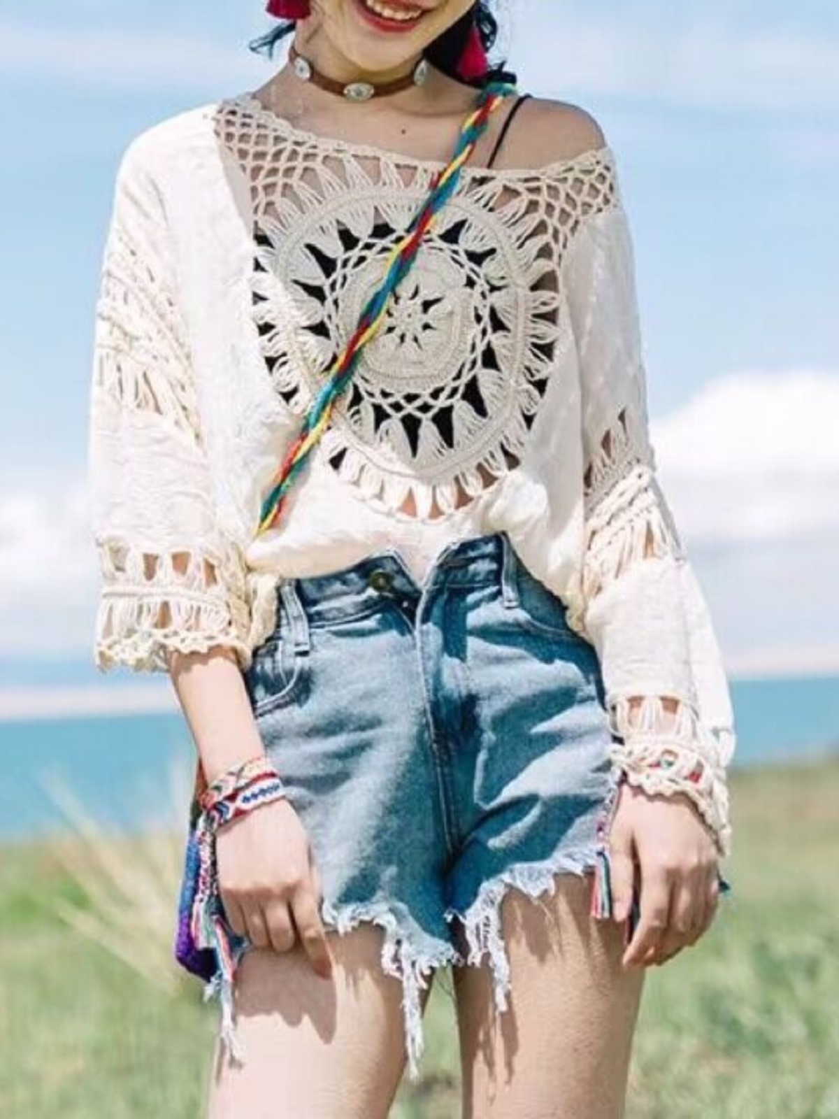 Bohemian Lightweight Sun Protection Top with Hollow Crochet Design for Women - Perfect Vacation Beachwear Bohemian Lightweight Sun Protection Top with Hollow Crochet Design for Women - Perfect Vacation Beachwear