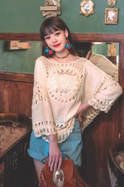 Bohemian Lightweight Sun Protection Top with Hollow Crochet Design for Women - Perfect Vacation Beachwear