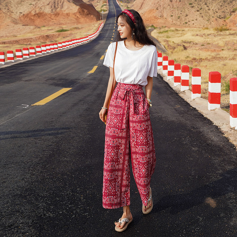 Bohemian Thai Beach Pants for Women, Summer Ethnic Travel Split Wide-Leg Trousers, Vacation Printed Wide-Leg Pants Bohemian Thai Beach Pants for Women, Summer Ethnic Travel Split Wide-Leg Trousers, Vacation Printed Wide-Leg Pants