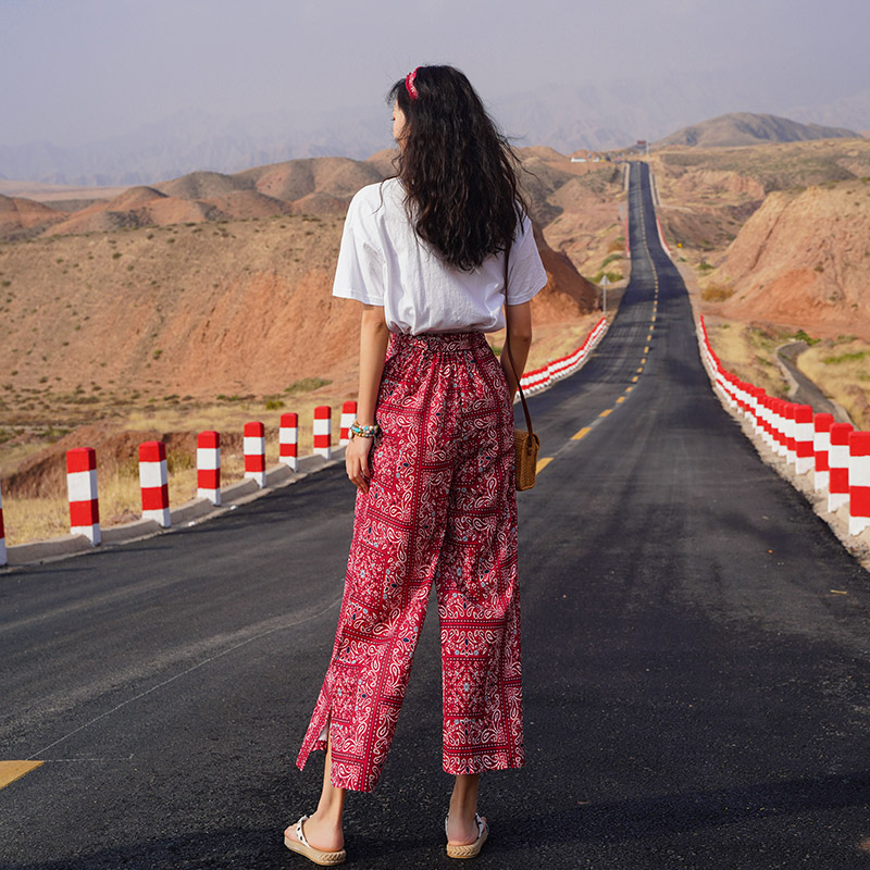 Bohemian Thai Beach Pants for Women, Summer Ethnic Travel Split Wide-Leg Trousers, Vacation Printed Wide-Leg Pants Bohemian Thai Beach Pants for Women, Summer Ethnic Travel Split Wide-Leg Trousers, Vacation Printed Wide-Leg Pants