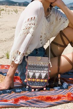 Bohemian Travel Backpack with Skirt Ethnic Design - Women's Crossbody Bag for Vacation Style and Phone Storage