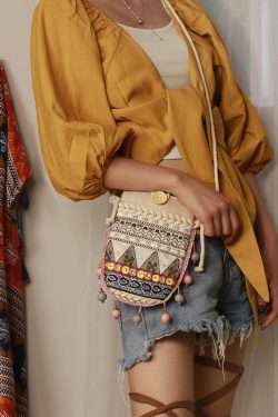 Bohemian Travel Backpack with Skirt Ethnic Design - Women's Crossbody Bag for Vacation Style and Phone Storage