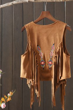 Bohemian Vintage Tassel Embroidered Vest Outerwear for Travel, Women's Short Tank Top, Perfect for Vacation and Summer Outfits