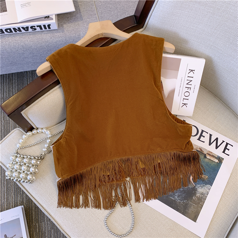 Bohemian Western Cowboy Brown Suede Embroidered Vest - Versatile Short Outer Cardigan Jacket for Y2K and Ethnic Style Bohemian Western Cowboy Brown Suede Embroidered Vest - Versatile Short Outer Cardigan Jacket for Y2K and Ethnic Style